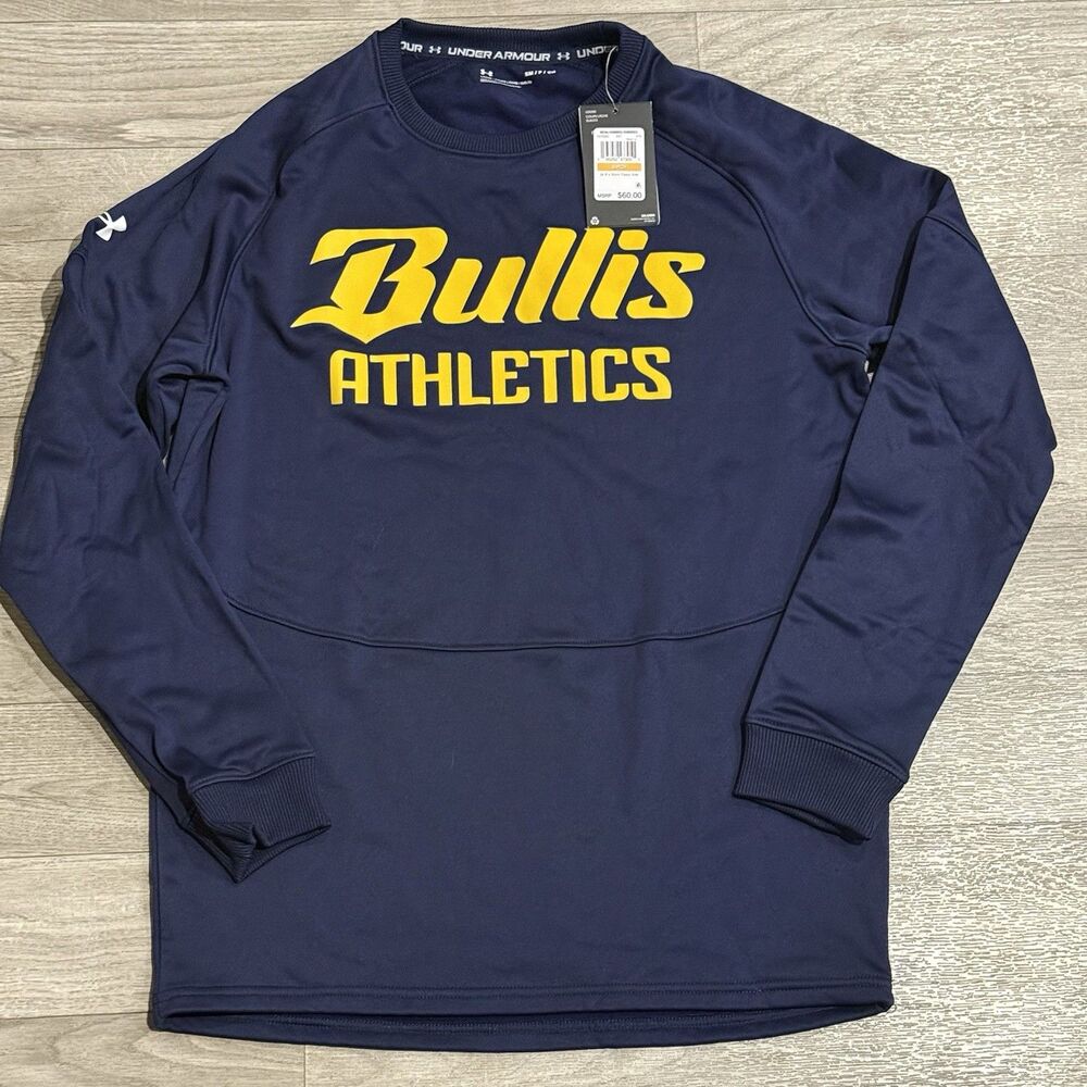Under Armor Mens Crew Sweatshirt Small S Bullis Athletics Navy Blue Gold New